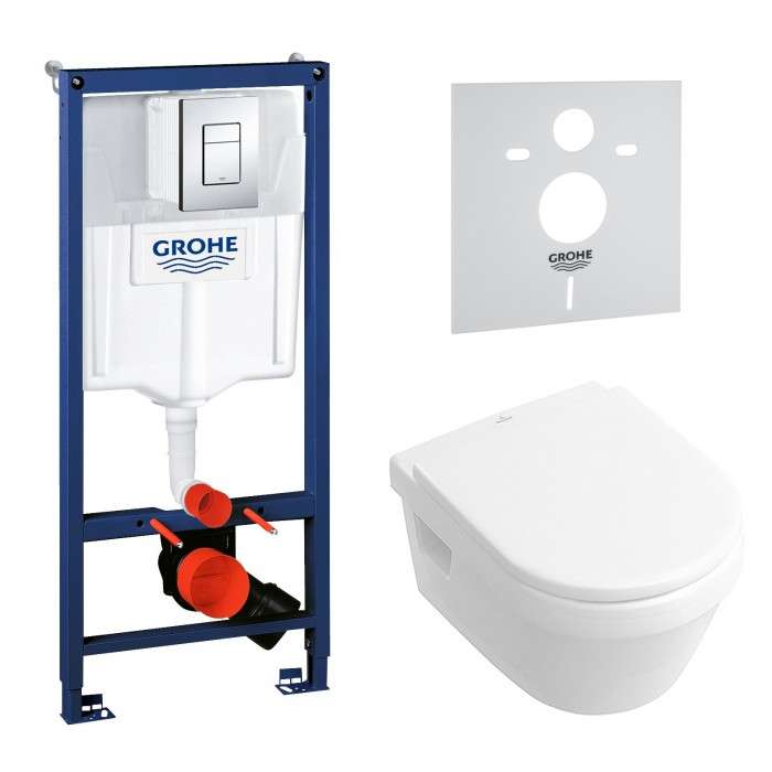 Инсталляционная система Grohe Rapid SL + подвесной унитаз V&B Omnia architectura без ободка с крышкой (387784HR) фото